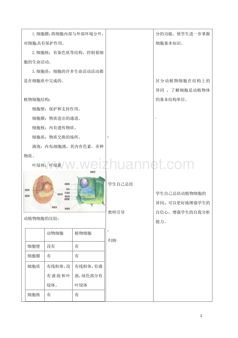 2017年七年级生物上册 3.1 细胞的基本结构和功能（第3课时）教案 北师大版.doc_第2页