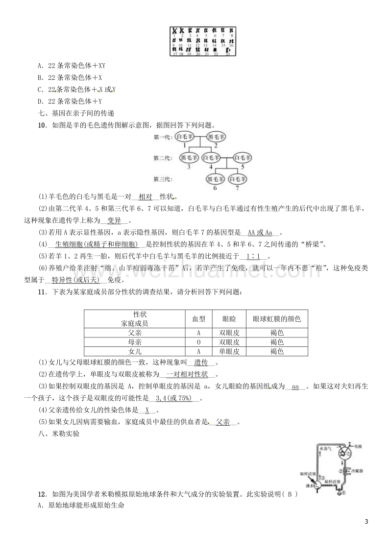 【中考命题研究】（怀化专版）2017年中考生物 教材知识梳理 第八单元 健康地生活 八年级(下)识图专项训练.doc_第3页