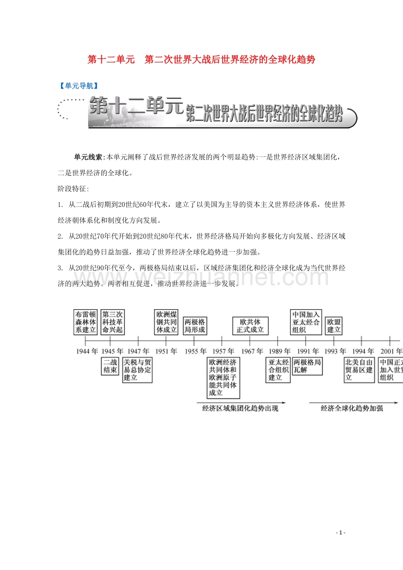 2017届高考历史一轮复习 第12单元 第二次世界大战后世界经济的全球化趋势导学案.doc_第1页