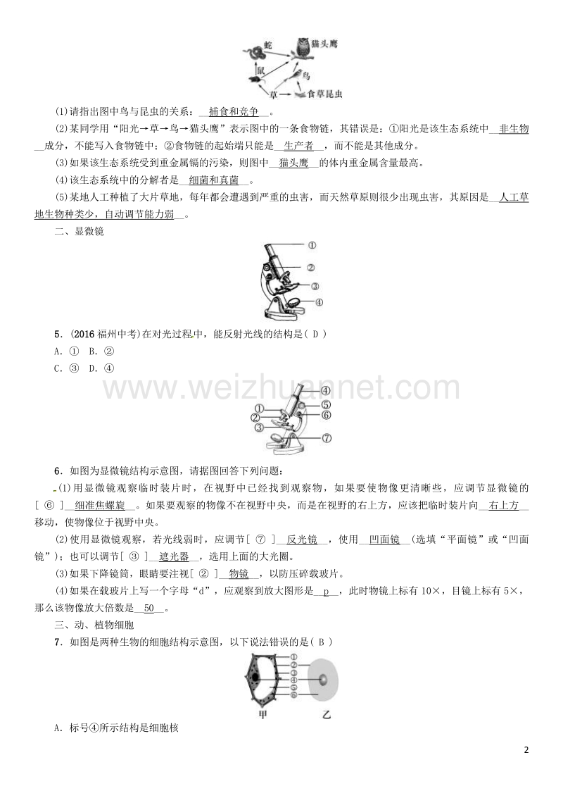 【中考命题研究】（怀化专版）2017年中考生物 教材知识梳理 第三单元 生物圈中的绿色植物 七年级(上)识图专项训练.doc_第2页