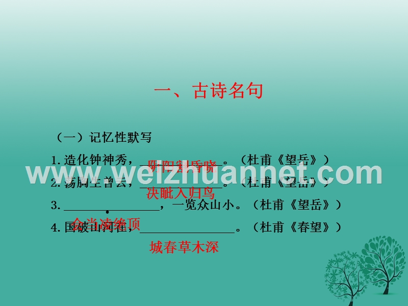 2017年中考语文总复习 八上 诗文名句课件.ppt_第1页