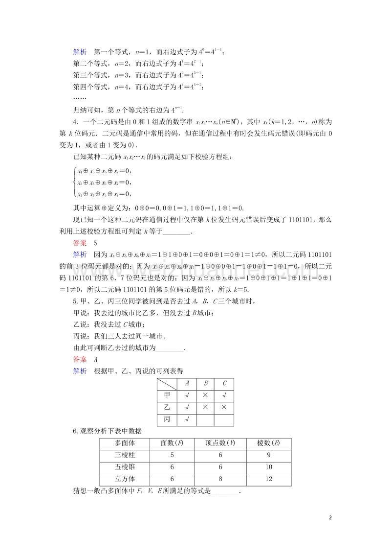 2017届高考数学一轮复习第十四章推理与证明14.1合情推理与演绎推理对点训练理.doc_第2页