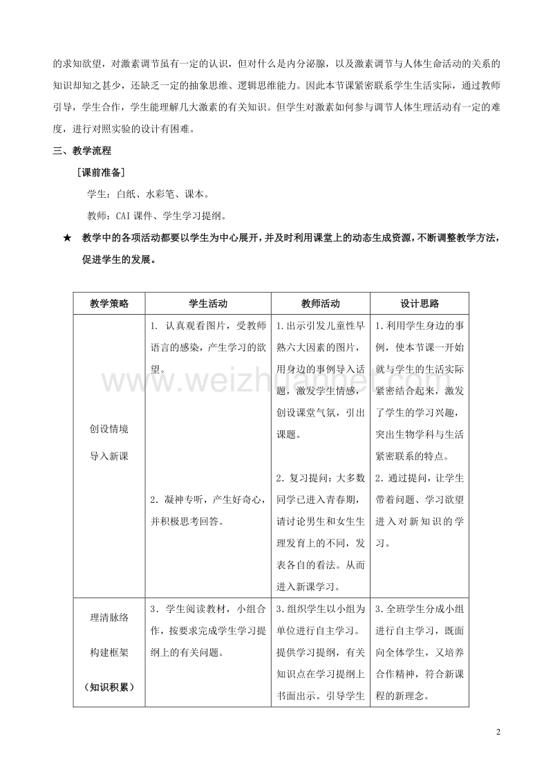 2017年七年级生物下册 4.6.4 激素调节说课稿 （新版）新人教版.doc_第2页