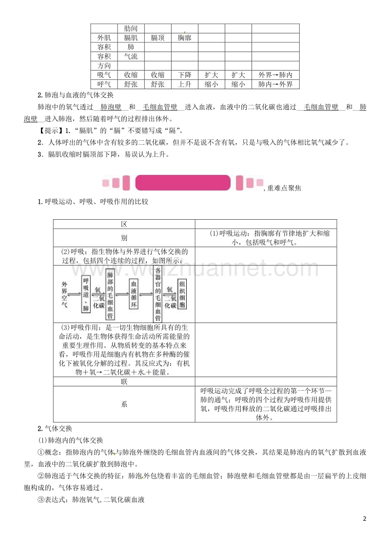 【中考命题研究】（怀化专版）2017年中考生物 教材知识梳理 第四单元 生物圈中的人 第三讲 人体的呼吸.doc_第2页