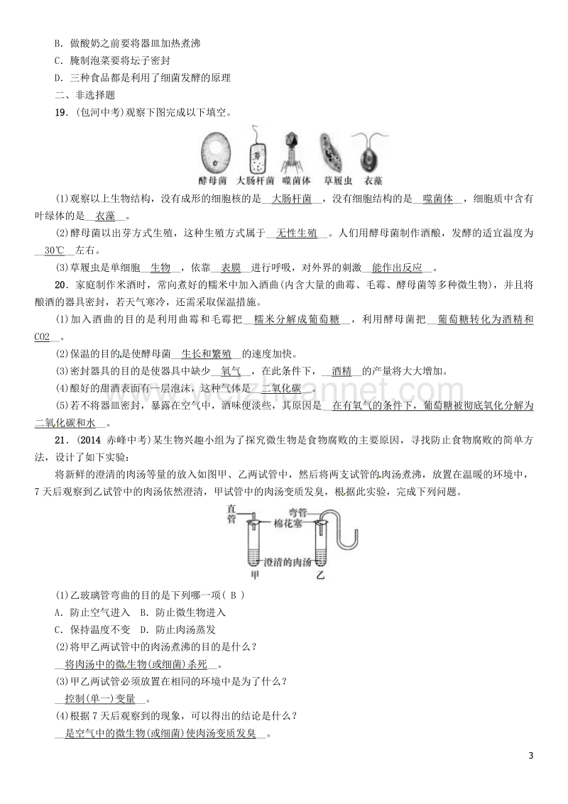 【中考命题研究】（怀化专版）2017年中考生物 教材知识梳理 第五单元 生物圈中的其他生物 第四讲、第五讲精练.doc_第3页