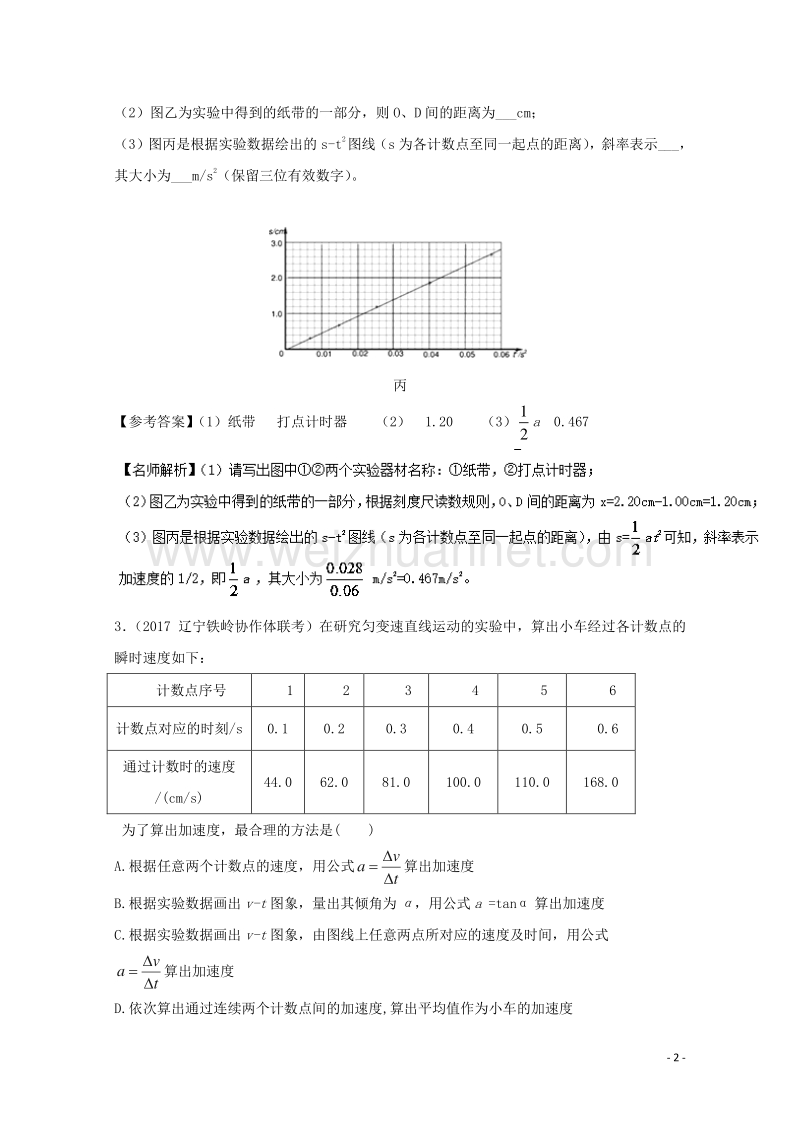 2017届高考物理最新模拟题精选训练（力学实验）专题01研究匀变速直线运动（含解析）.doc_第2页