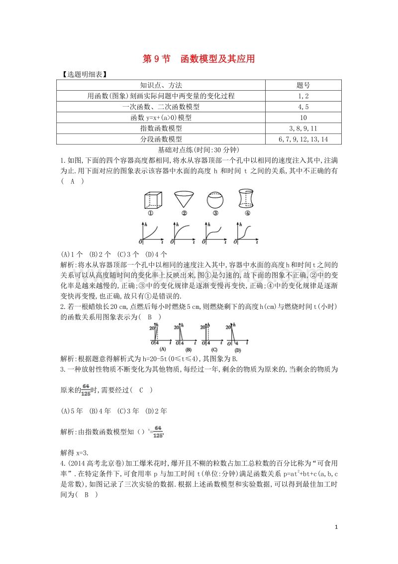 2017届高三数学一轮复习第二篇函数及其应用第9节函数模型及其应用基础对点练理.doc_第1页