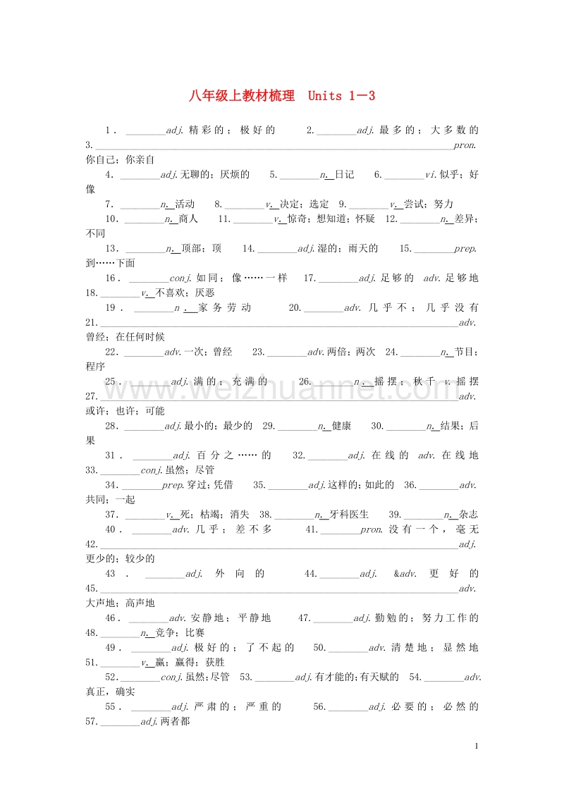 2017年中考英语突破复习 教材梳理 八上 units 1-10试题 人教新目标版.doc_第1页