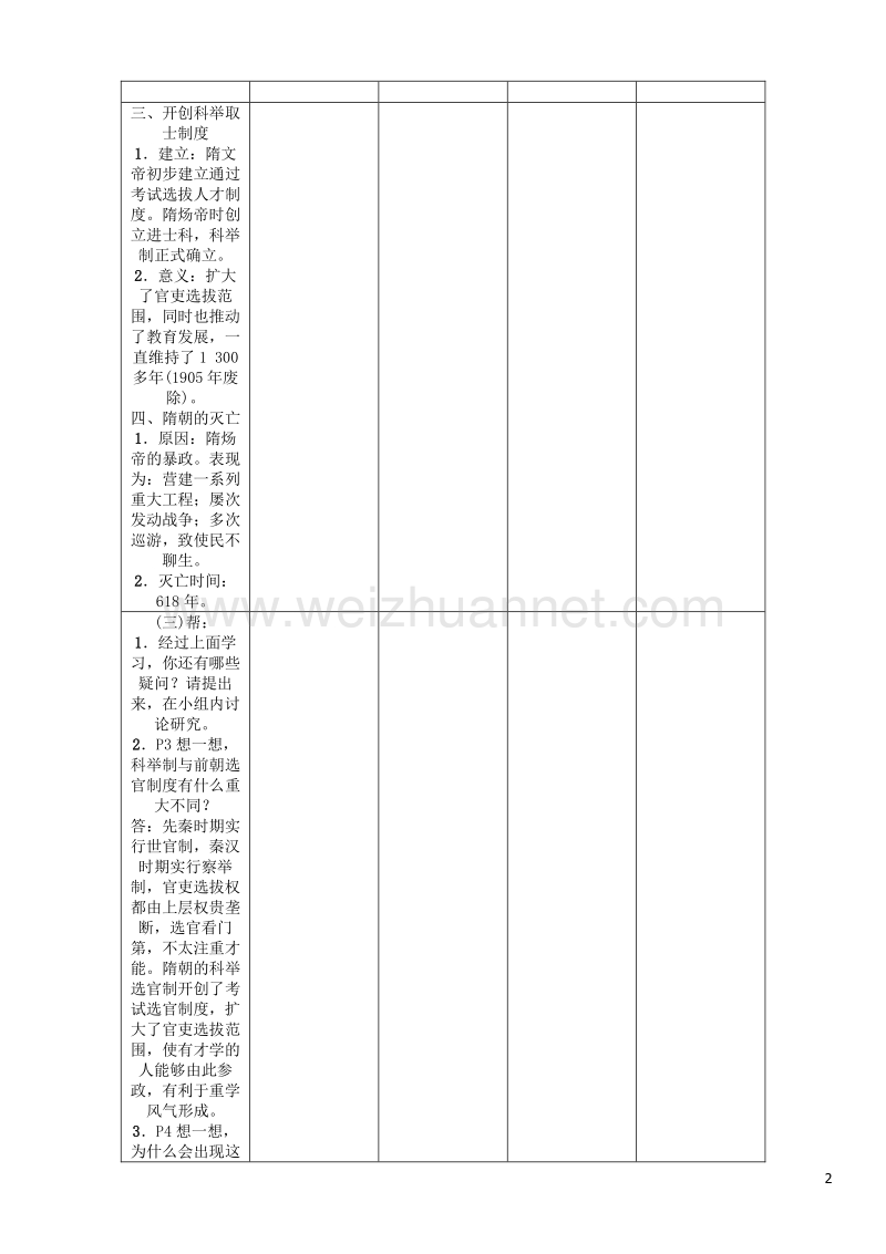 2017年七年级历史下册 第1单元 第1课 隋朝的统一与灭亡教学案 新人教版.doc_第2页