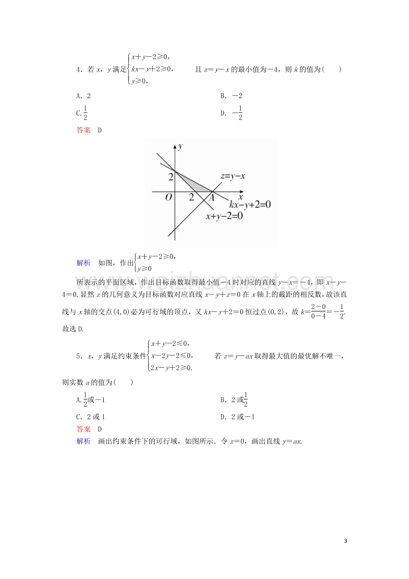 2017届高考数学一轮复习第七章不等式7.3简单的线性规划对点训练理.doc_第3页