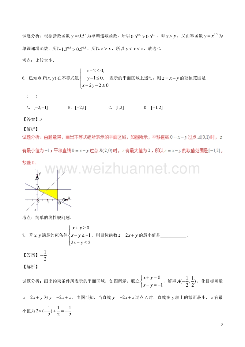 2017届高考数学（第02期）小题精练系列专题05线性规划理（含解析）.doc_第3页