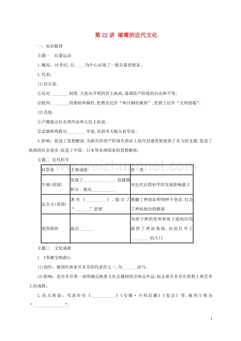 2017年中考历史一轮专题复习璀璨的近代文化导学案.doc_第1页