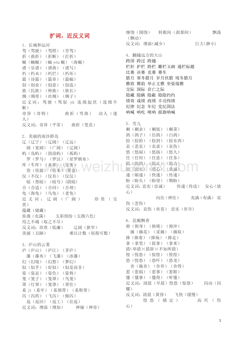 三年级语文下册 扩词，近反义词素材 苏教版.doc_第1页