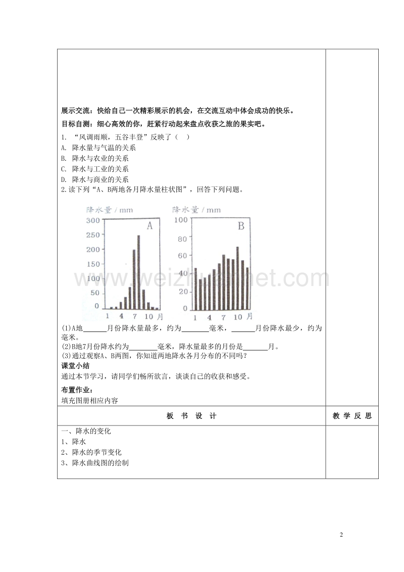 七年级地理上册 3.3.1 降水的变化与分布导学案（无答案） 新人教版.doc_第2页