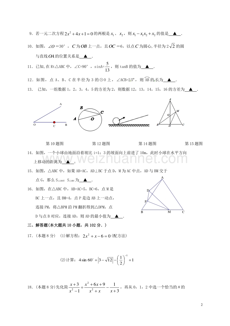 江苏省泰兴市济川中学2017届九年级数学12月月考试题 苏科版.doc_第2页