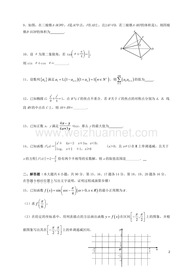 江苏省仪征县2017届高三数学下学期期初测试试题.doc_第2页