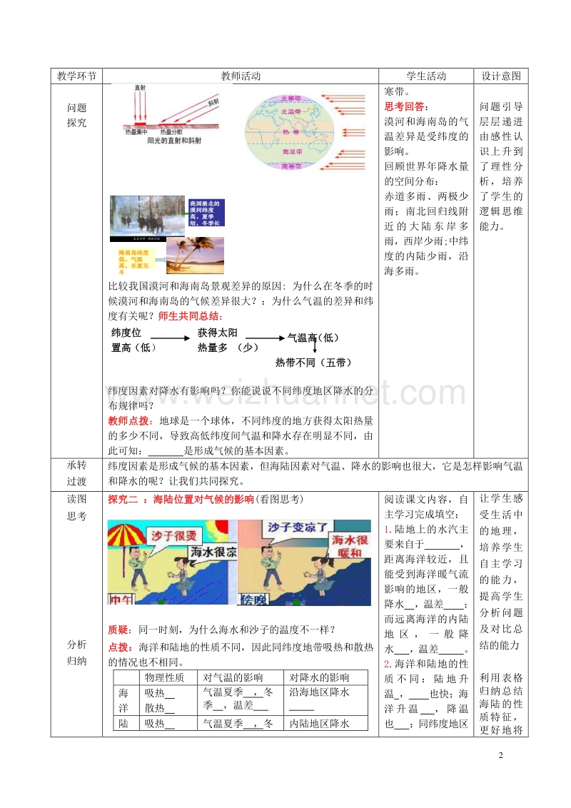 七年级地理上册 第四章 第五节 形成气候的主要因素教学案1（无答案）（新版）商务星球版.doc_第2页