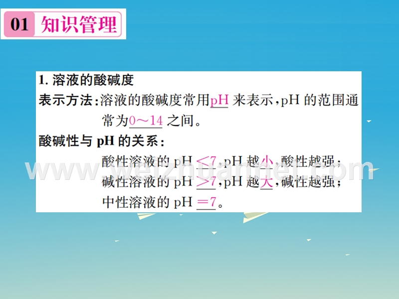 【名校课堂】2017年春九年级化学下册 第十单元 酸和碱 课题2 酸和碱的中和反应 第2课时 溶液的酸碱度习题课件 （新版）新人教版.ppt_第2页