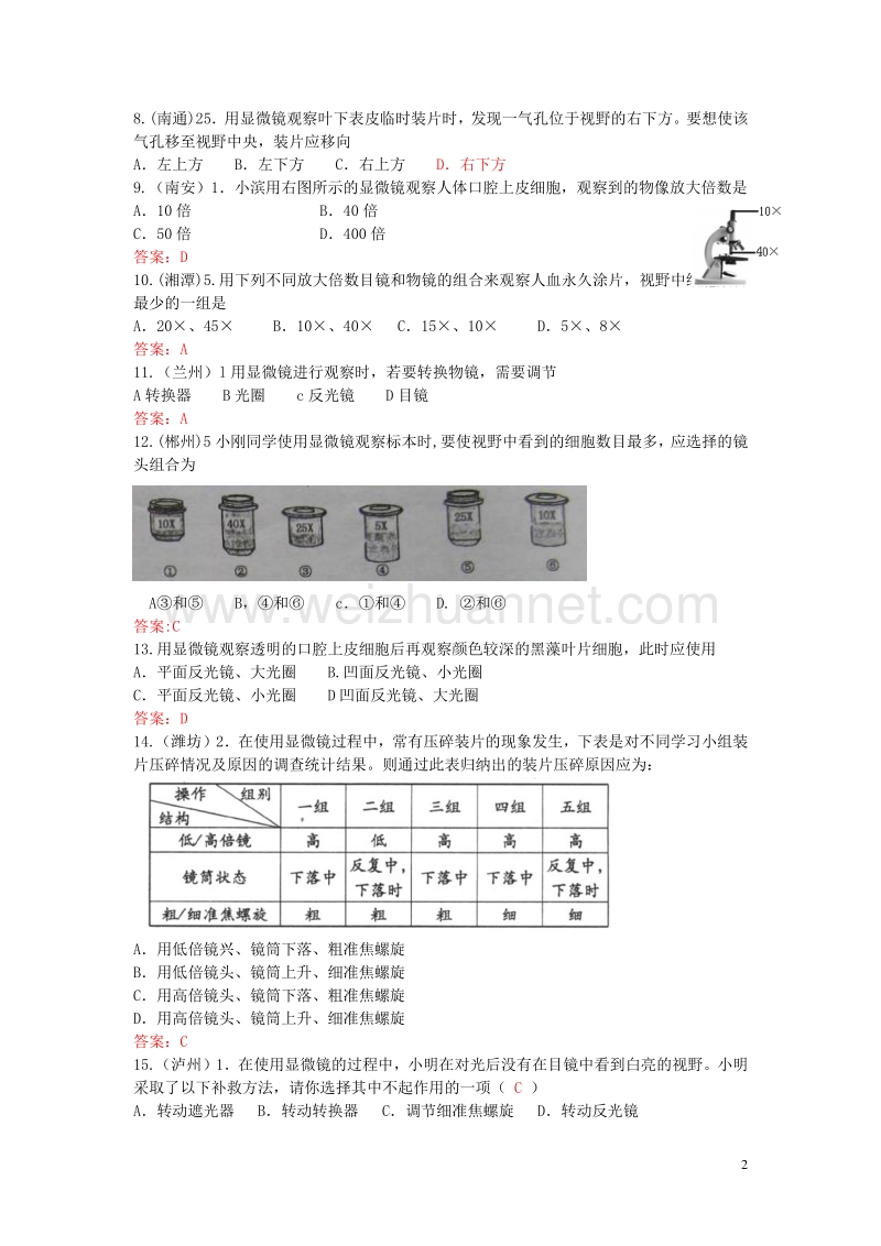 【掌控中考】（广西玉林）2017春中考生物试题汇编 显微镜的构造与使用.doc_第2页