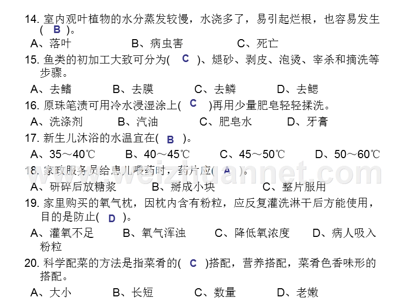 职业技能鉴定湖北省题库 家庭服务员（家政服务员）中级理论知识试卷.ppt_第3页