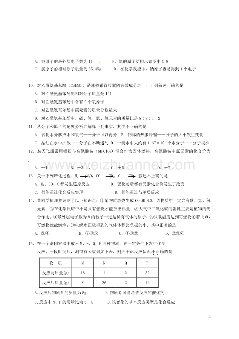 江苏省江阴市周庄中学2017届九年级化学12月月考试题（无答案） 新人教版.doc_第2页