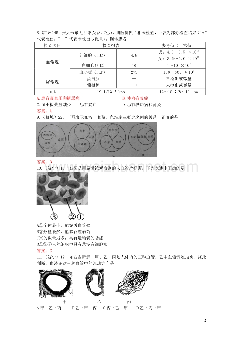 【掌控中考】（广西玉林）2017春中考生物试题汇编 心脏和血管.doc_第2页