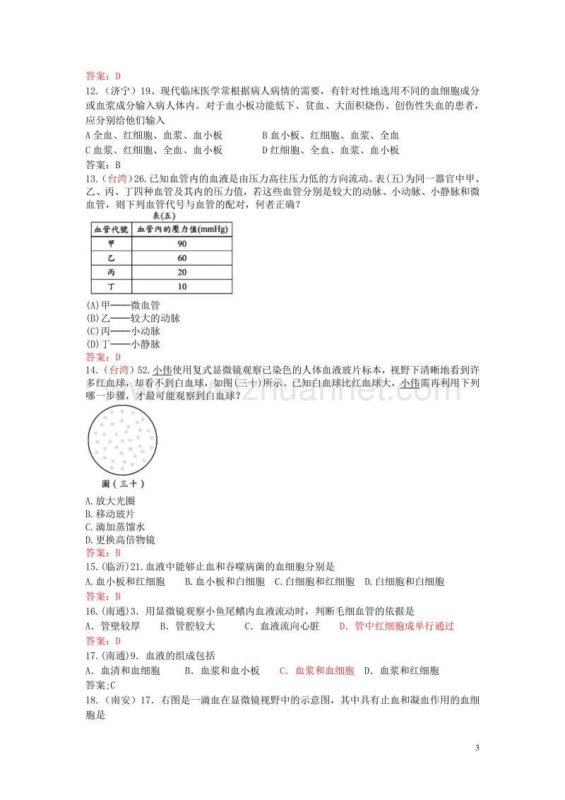 【掌控中考】（广西玉林）2017春中考生物试题汇编 心脏和血管.doc_第3页