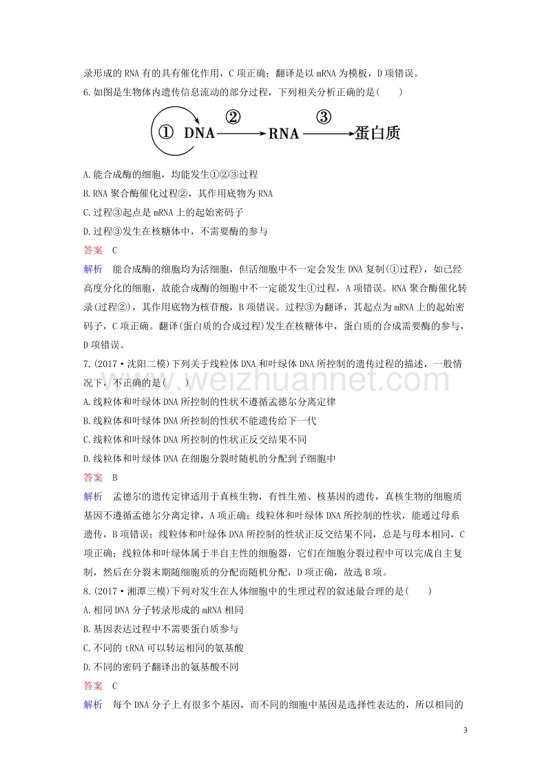 2018届高考生物二轮复习 课时作业7 遗传的分子基础.doc_第3页