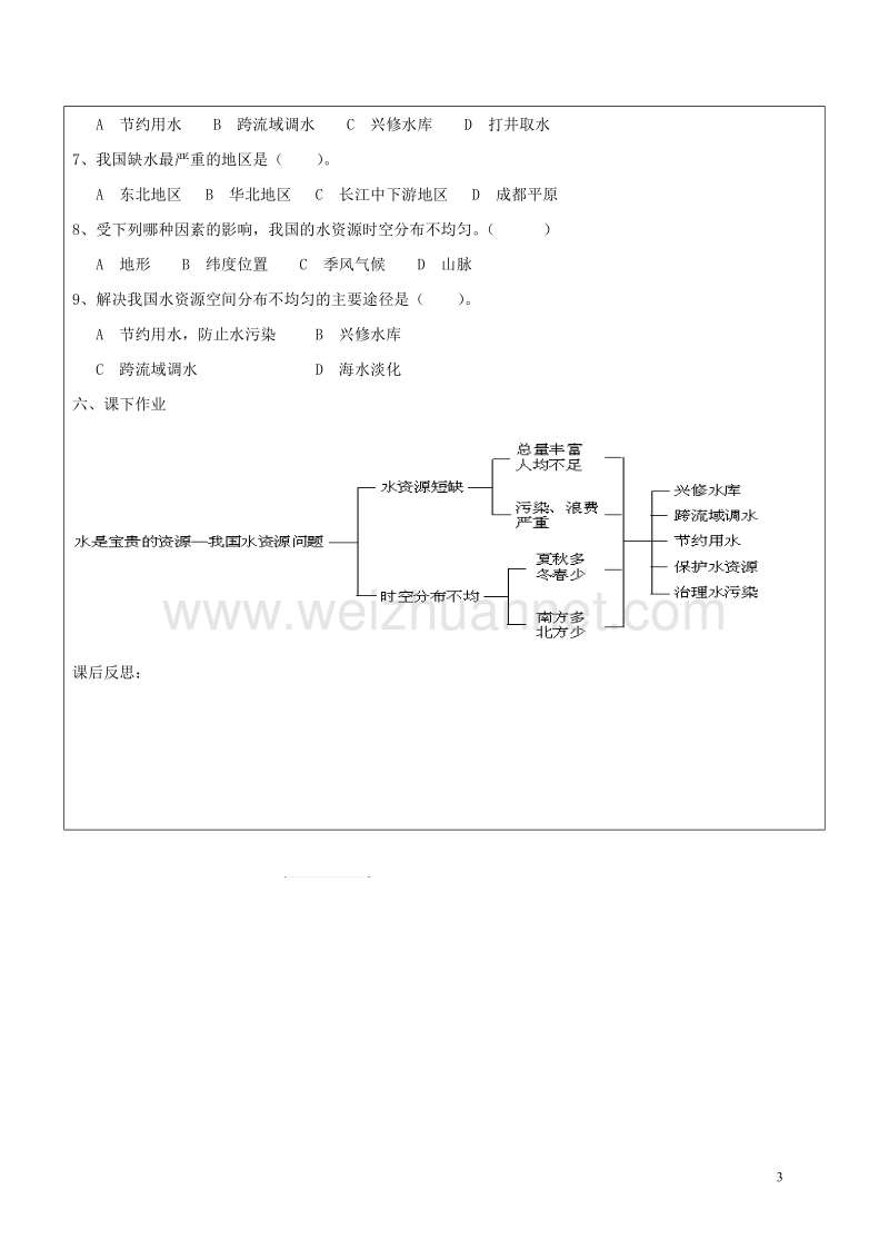 2017八年级地理上册3.3水资源学案2无答案新版新人教版20170814180.doc_第3页