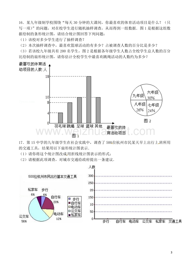 江苏省丹阳市八年级数学下册 7 数据的收集、整理、描述小结与思考（2）学案（无答案）（新版）苏科版.doc_第3页