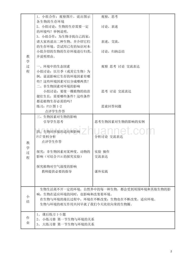 七年级生物上册1.2.1生物与环境的关系教案新版新人教版20170811249.doc_第2页