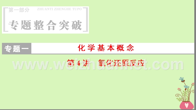 2018版高考化学二轮复习 专题1 化学基本概念 第4讲 氧化还原反应课件.ppt_第1页