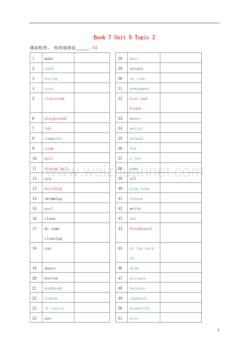 福建省福清市七年级英语下册 unit 5 topic 2 a few students are running around the playground练习（无答案）（新版）仁爱版.doc_第1页