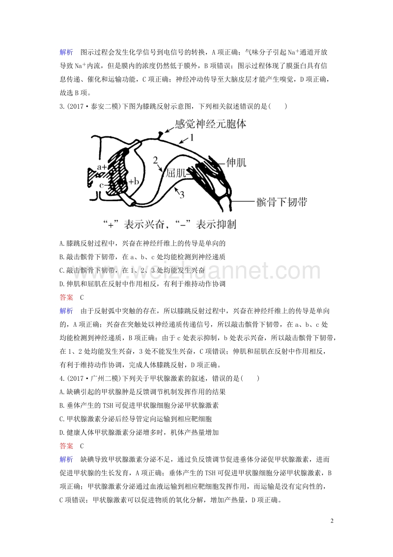 2018届高考生物二轮复习 课时作业11 动物生命活动的调节.doc_第2页