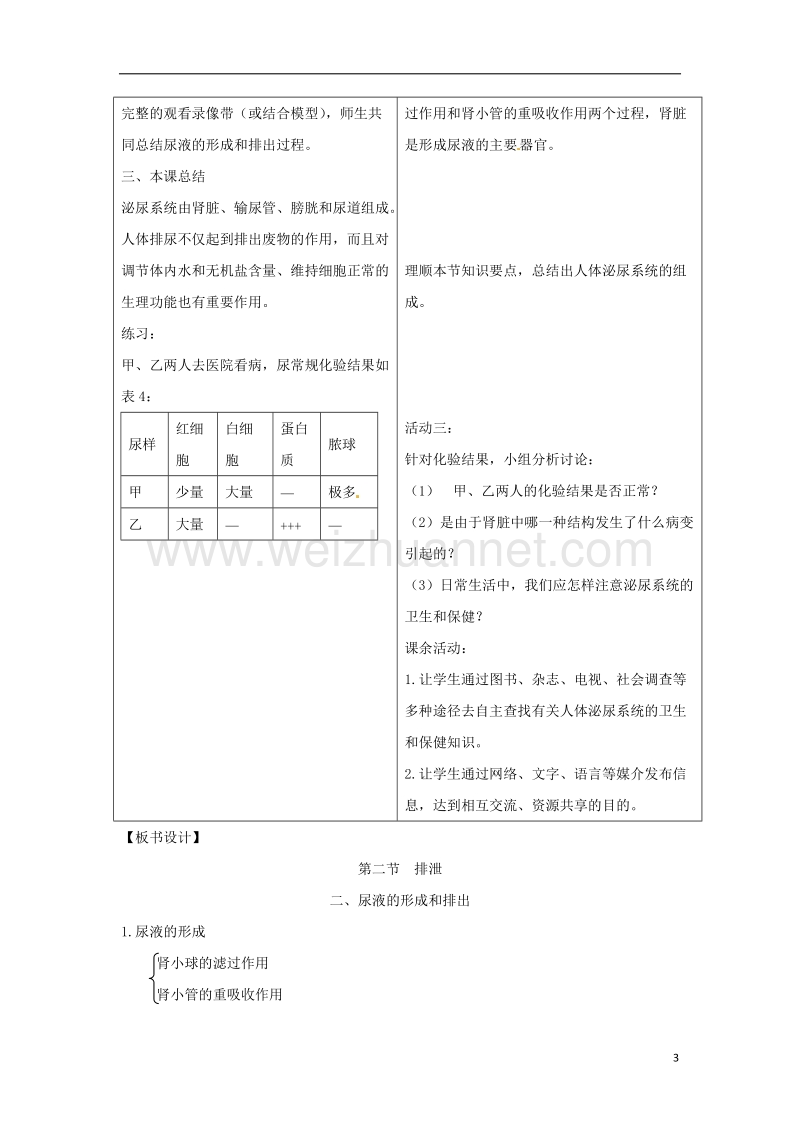 七年级生物下册 第三章 第二节 排泄第二课时教案 （新版）冀教版.doc_第3页