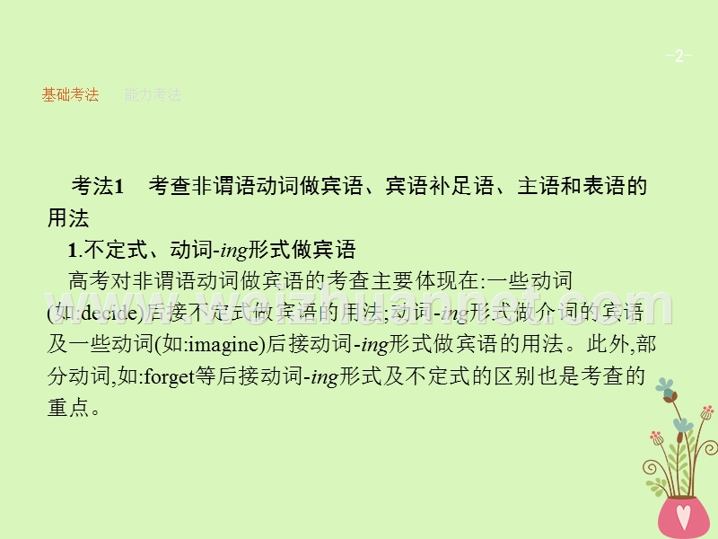 （福建专用）2018年高考英语总复习 语法专题 五 非谓语动词课件 北师大版.ppt_第2页