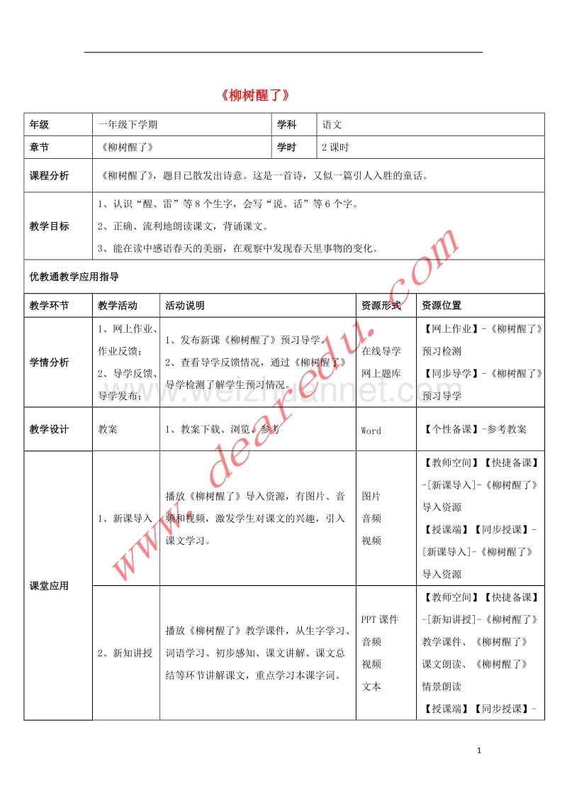 一年级语文下册 1 柳树醒了教学设计 新人教版.doc_第1页