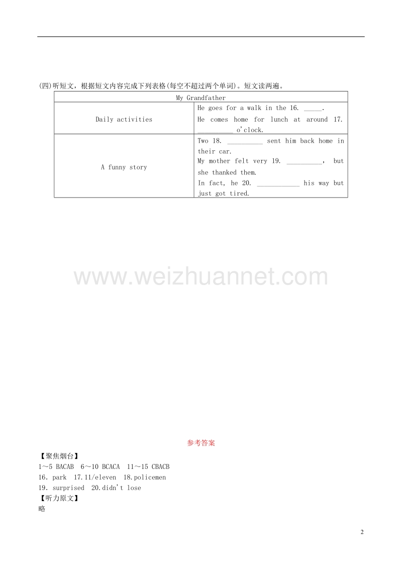 （烟台专版）2018年中考英语复习 第二部分 语言知识运用 聚焦烟台 题型一 听力测试试题.doc_第2页