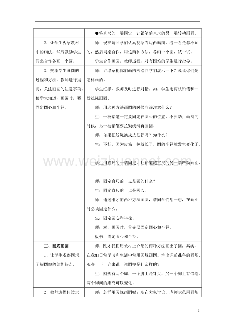 2016年六年级数学上册 第1单元 圆和扇形（圆的画法）教案 冀教版.doc_第2页