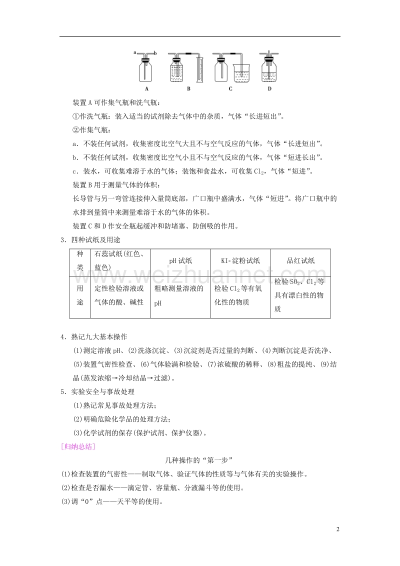 2018版高考化学二轮复习 专题4 化学实验 第14讲 化学实验基础学案.doc_第2页