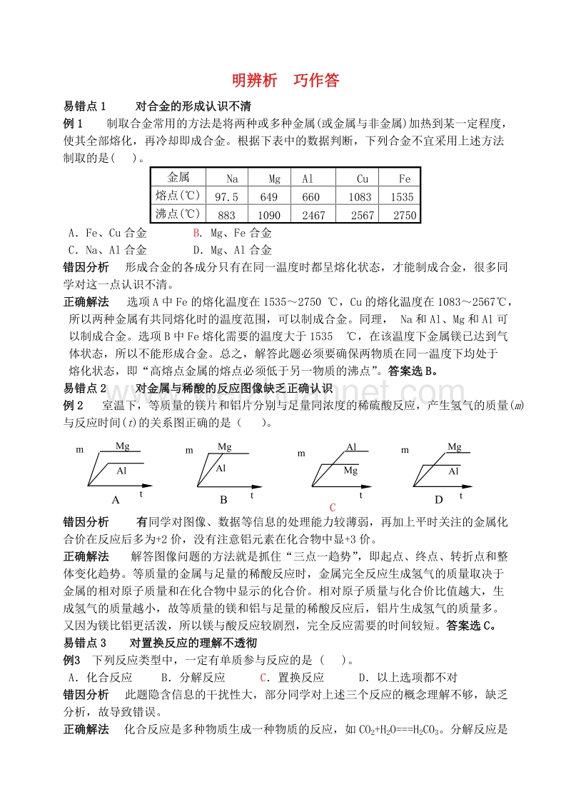 2016_2017学年九年级化学全册第9单元金属明辨析巧作答释疑解析素材新版鲁教版.doc_第1页