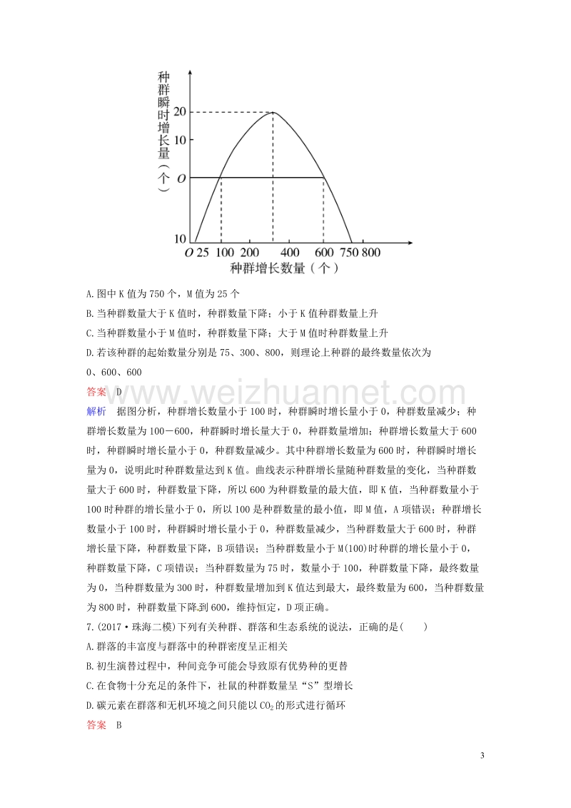 2018届高考生物二轮复习 课时作业13 种群和群落.doc_第3页