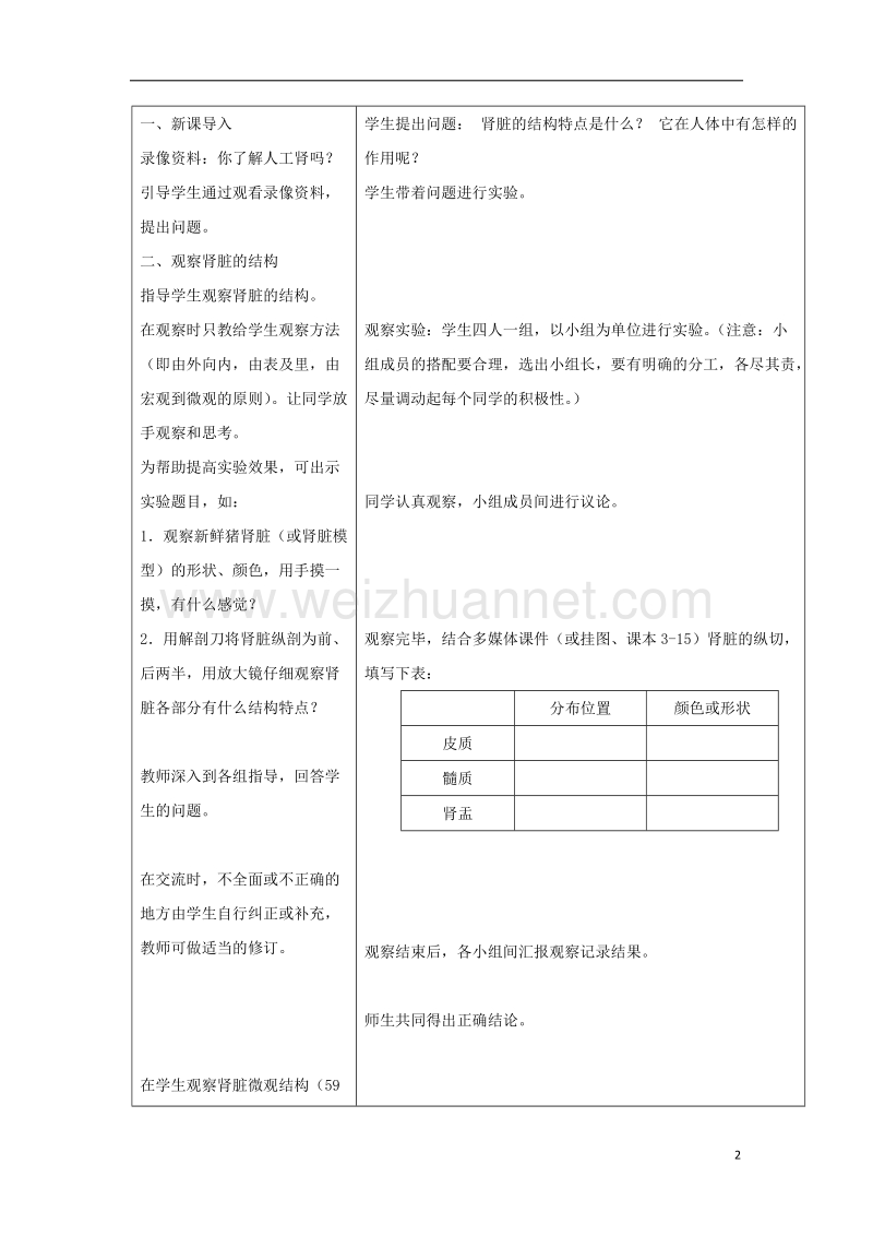 七年级生物下册 第三章 第二节 排泄第一课时教案 （新版）冀教版.doc_第2页