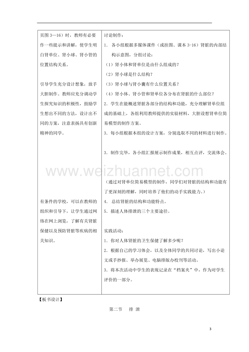 七年级生物下册 第三章 第二节 排泄第一课时教案 （新版）冀教版.doc_第3页