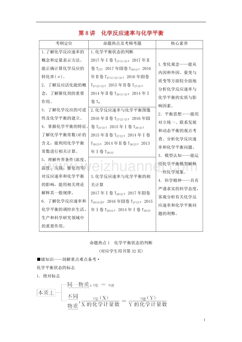 2018版高考化学二轮复习 专题2 化学基本理论 第8讲 化学反应速率与化学平衡学案.doc_第1页