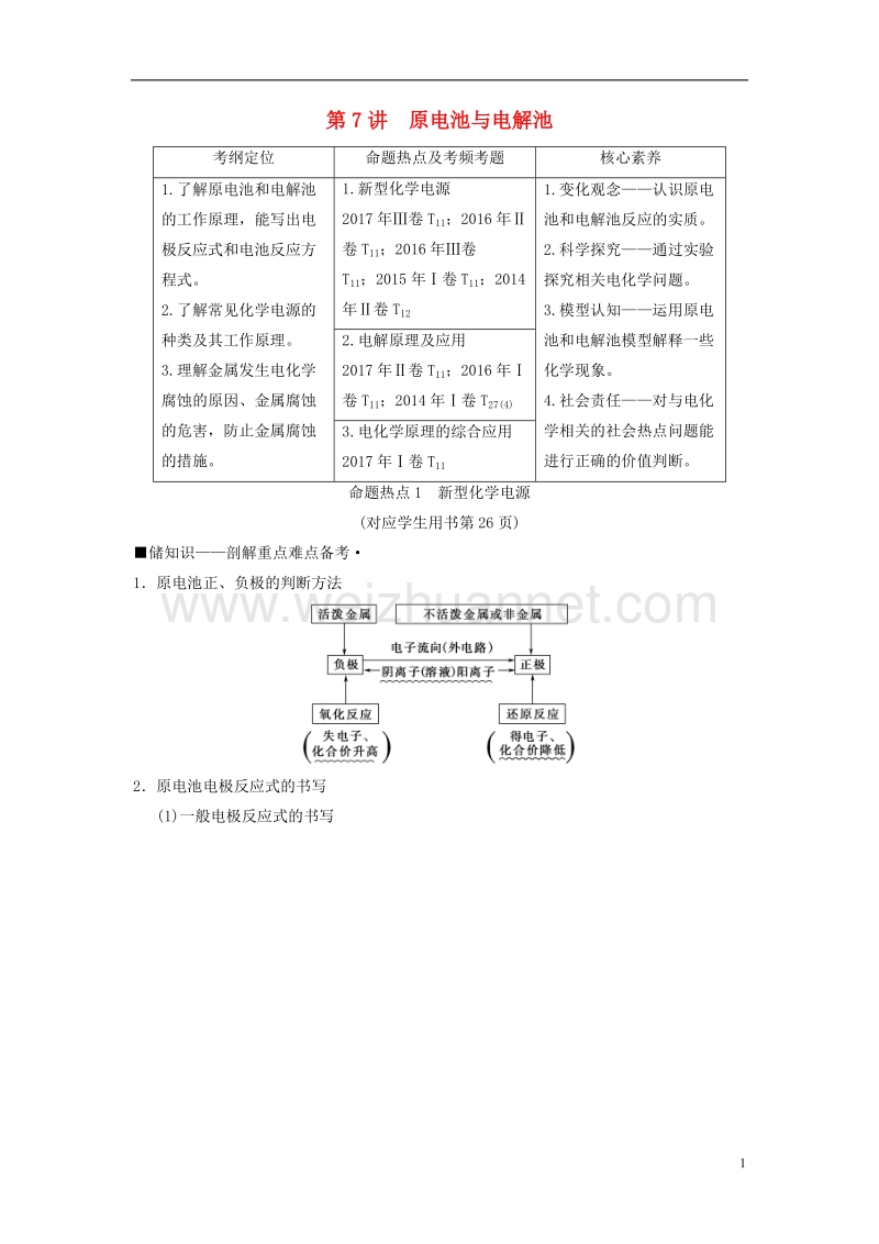 2018版高考化学二轮复习 专题2 化学基本理论 第7讲 原电池与电解池学案.doc_第1页