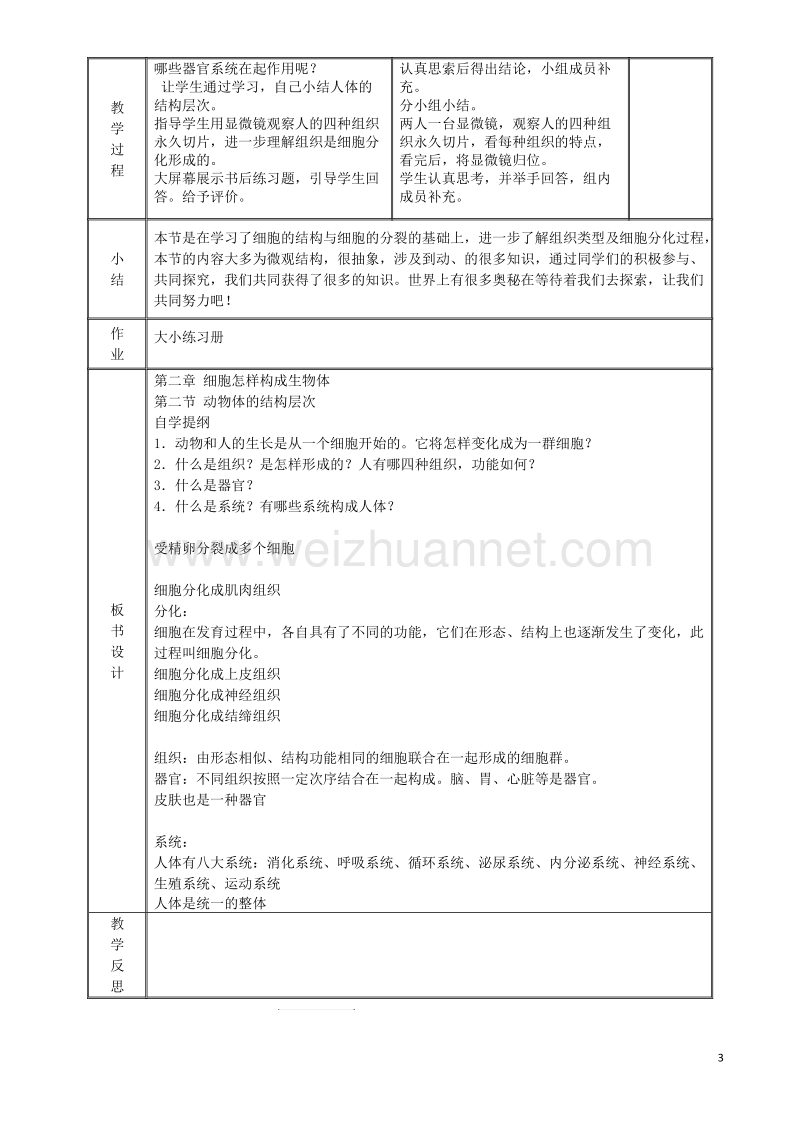 七年级生物上册2.2.2动物体的层次结构教案新版新人教版20170811257.doc_第3页