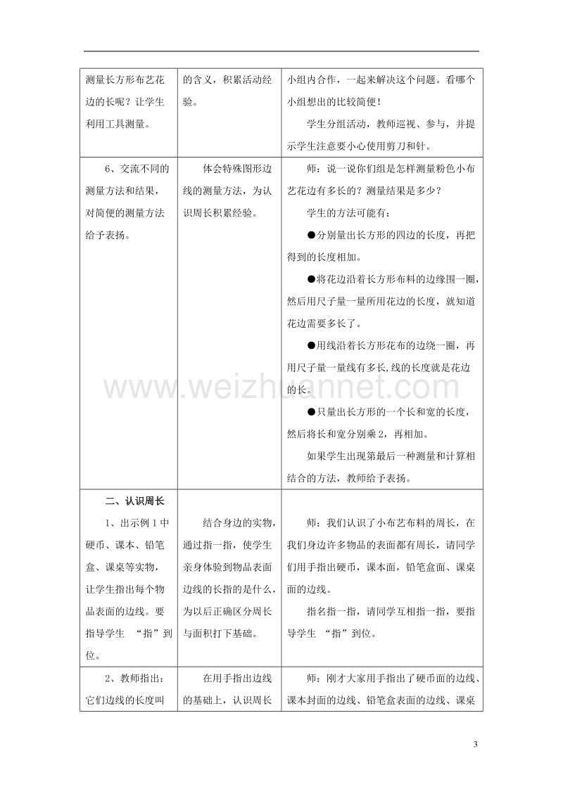 2016届三年级数学上册 第6单元 长方形和正方形的周长（认识周长）教学设计 冀教版.doc_第3页