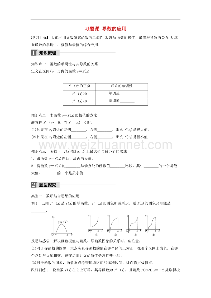 2018版高中数学 第三章 导数及其应用 习题课 导数的应用学案 苏教版选修1-1.doc_第1页