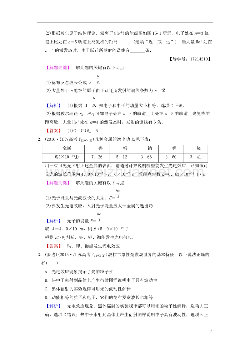 （江苏专版）2018版高考物理二轮复习 第一部分 专题十五 碰撞与动量守恒 近代物理初步学案.doc_第2页